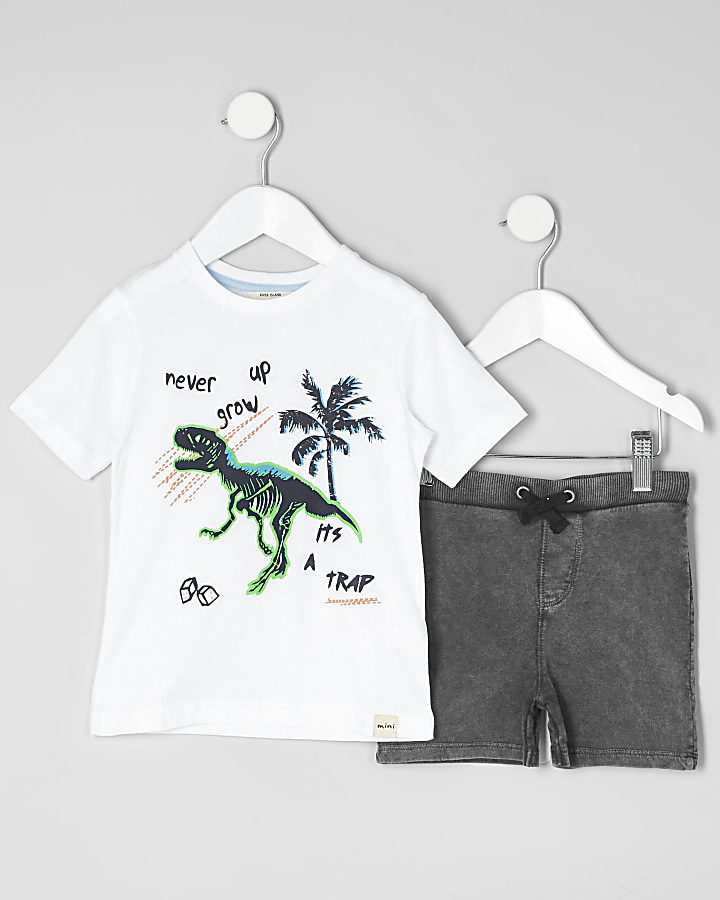 Mini boys white dinosaur T-shirt outfit
