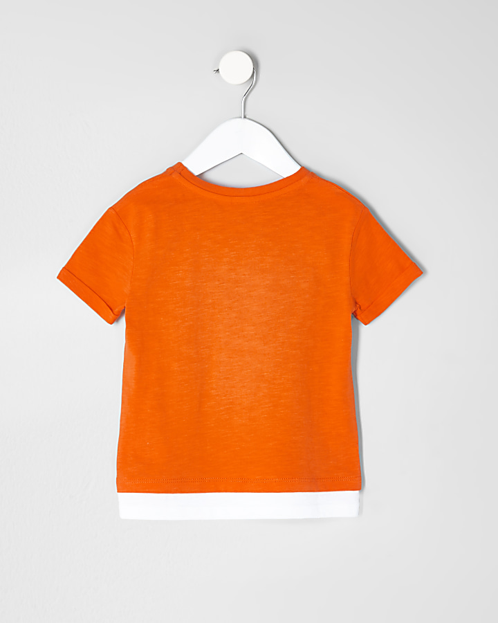 Mini boys orange print double layer T-shirt
