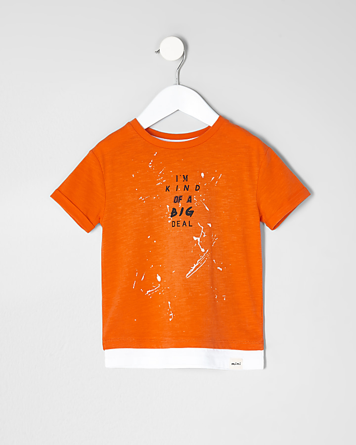 Mini boys orange print double layer T-shirt