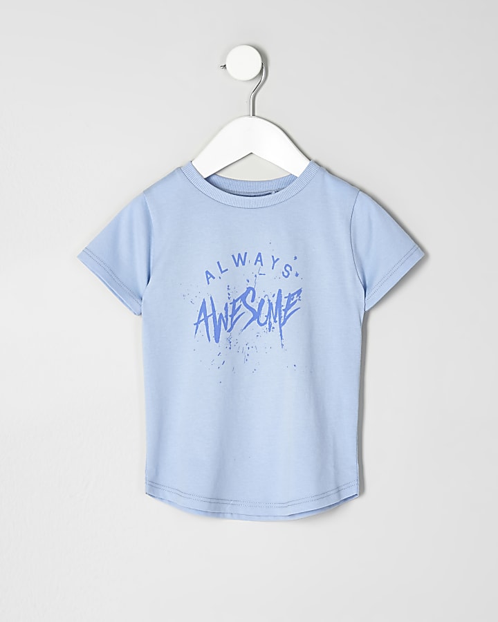 Mini boys blue 'always awesome' T-shirt