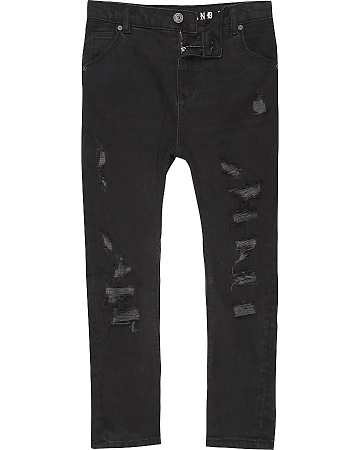 Boys black washed Tony ripped slouch jeans