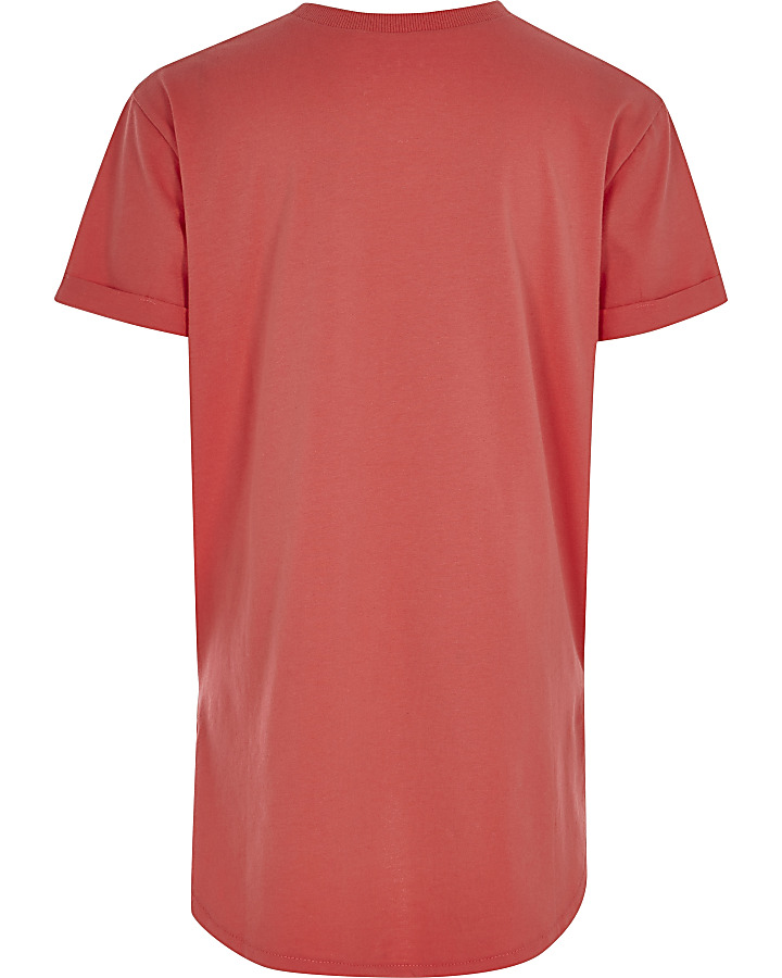 Boys coral pink curved hem T-shirt