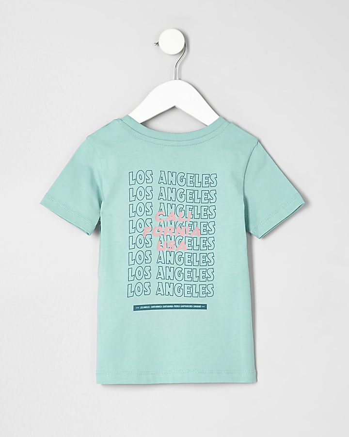 Mini boys green 'California' print T-shirt