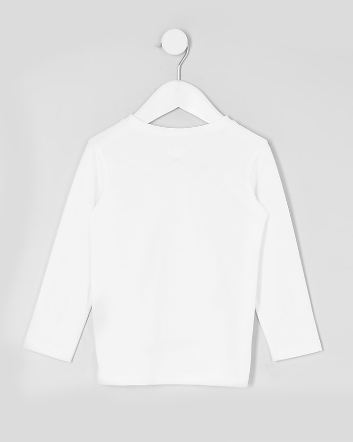 Mini boys white waffle long sleeve T-shirt