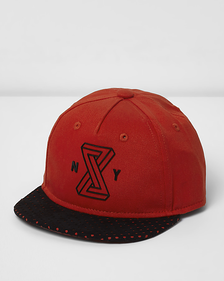 Mini boys red 'Brooklyn' flat peak cap