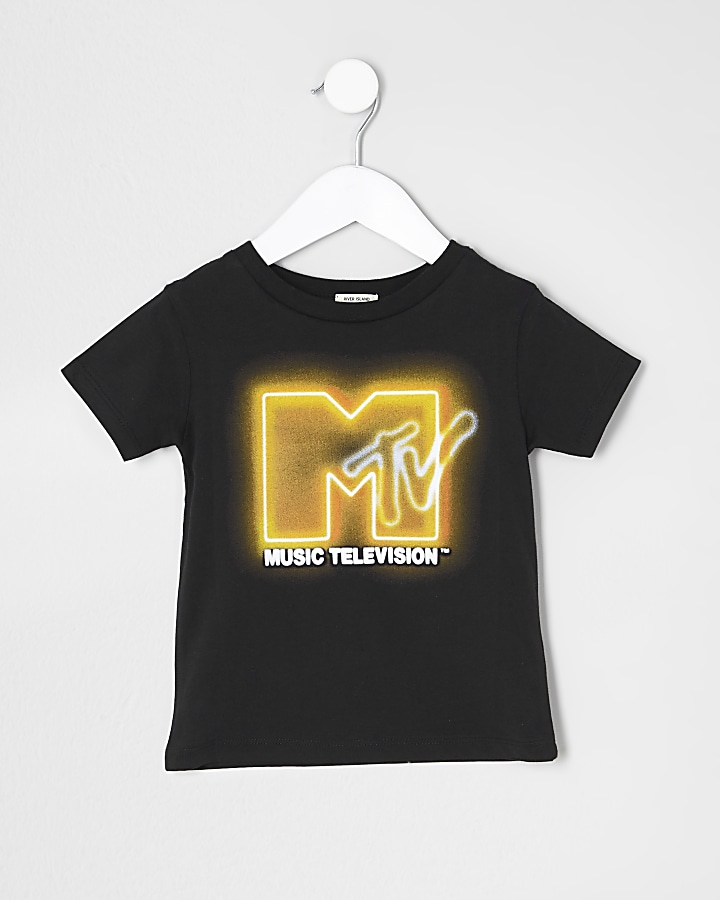 Mini boys black 'MTV' print T-shirt