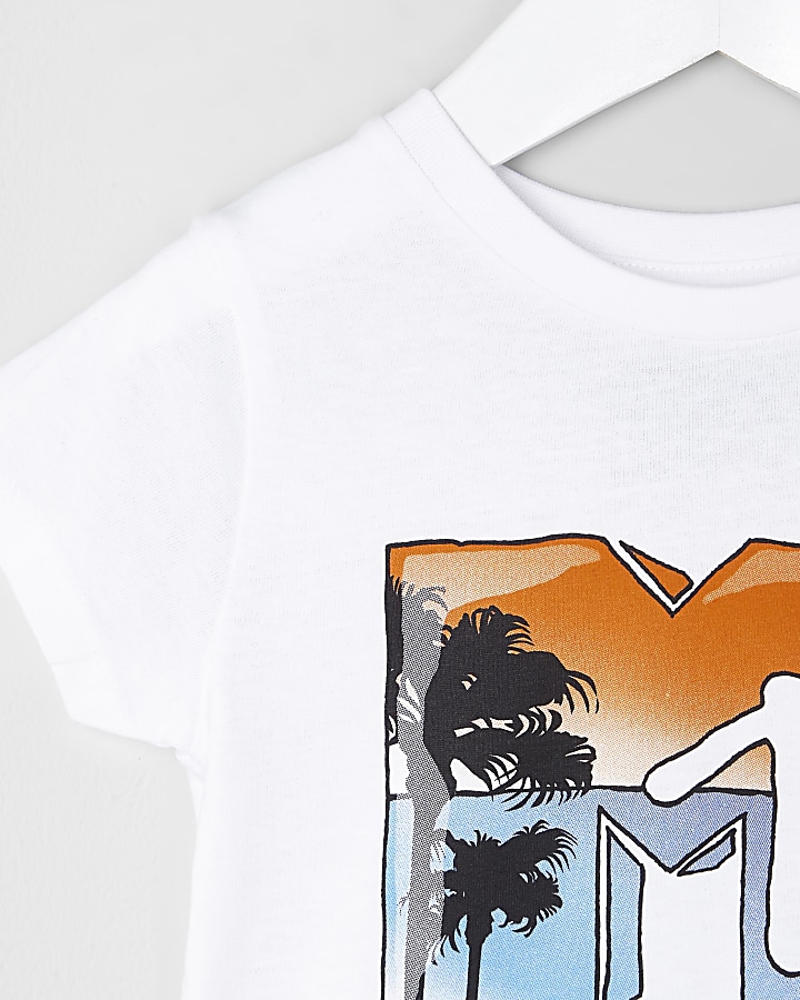 Mini boys white 'MTV' print T-shirt