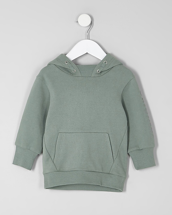 Mini boys khaki green print sleeve hoodie