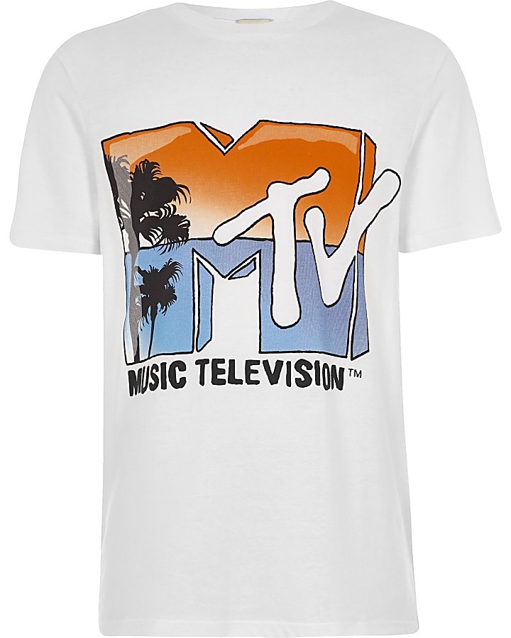 Boys white 'MTV' print T-shirt