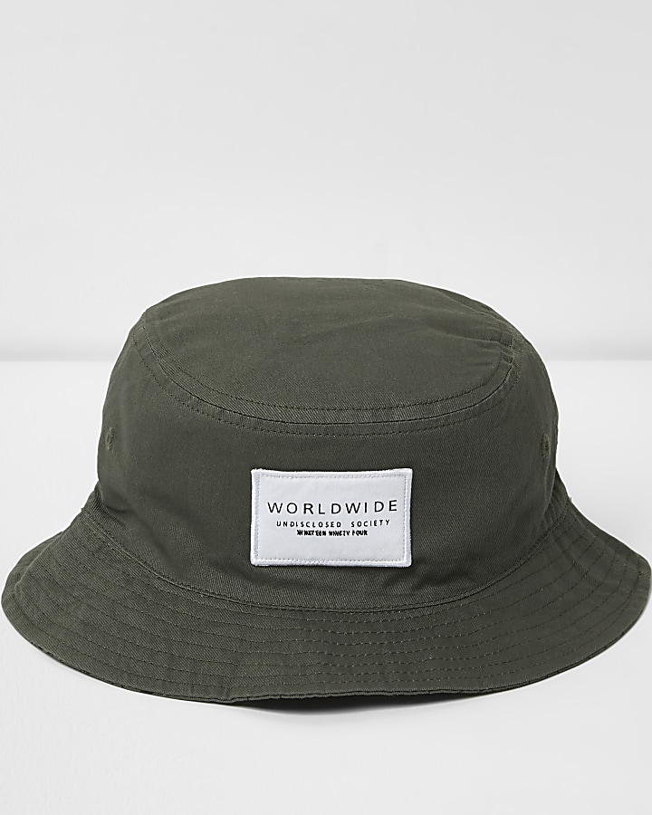 Boys khaki green reversible bucket hat