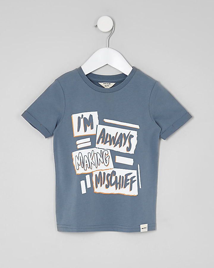 Mini boys blue ‘mischief’ T-shirt