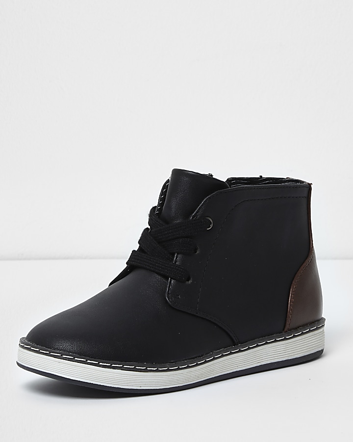 Boys black block lace-up ankle boots