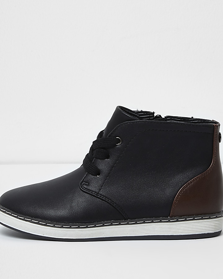 Boys black block lace-up ankle boots