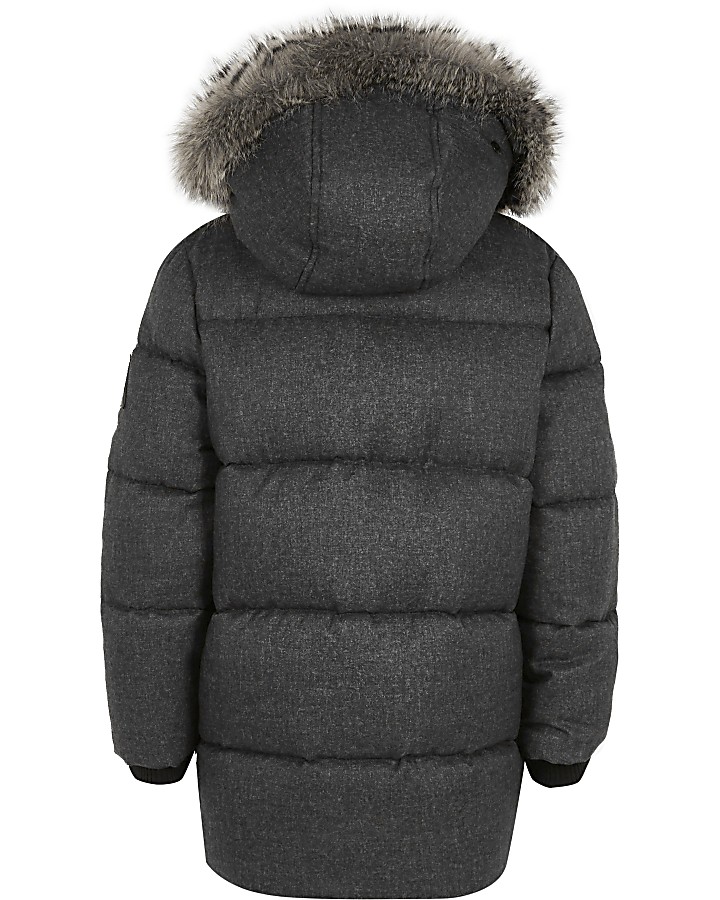 Boys grey faux fur hood puffer coat