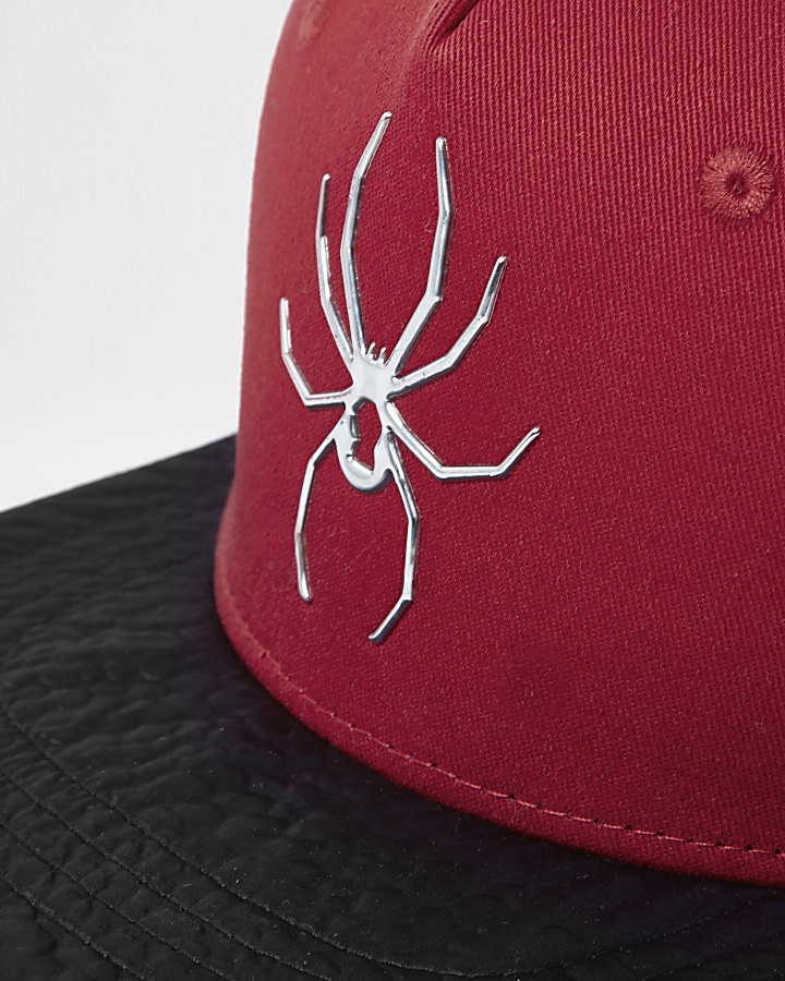 Boys red spider front flat peak cap