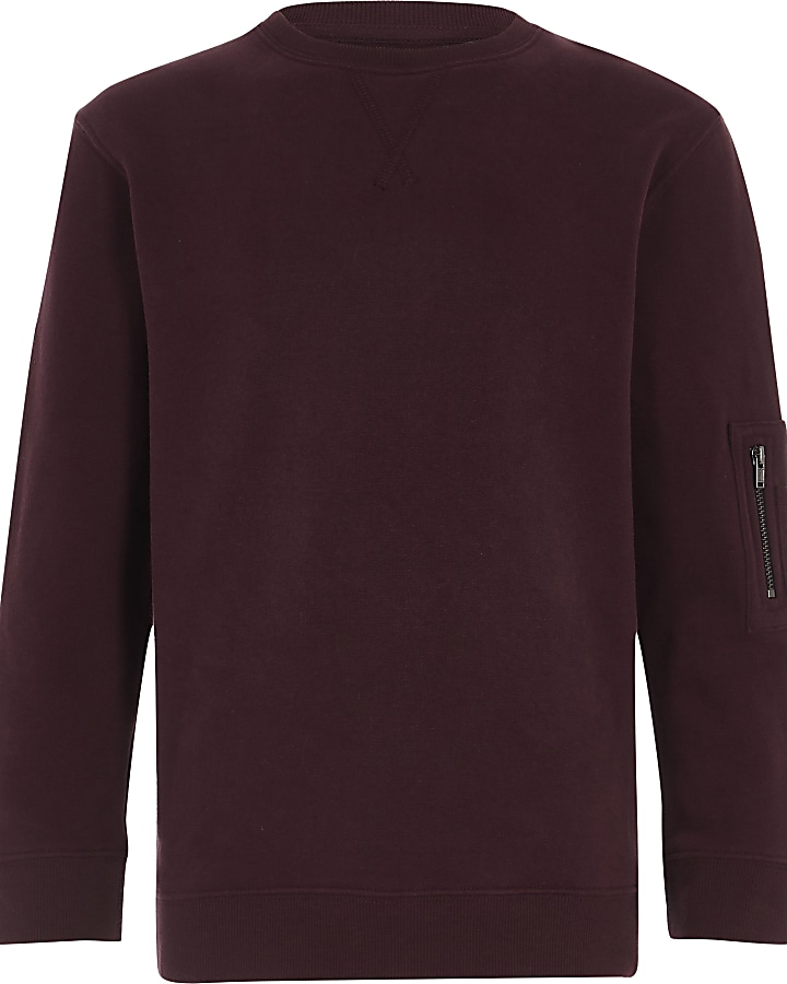 Boys burgundy zip pocket sleeve sweatshirt