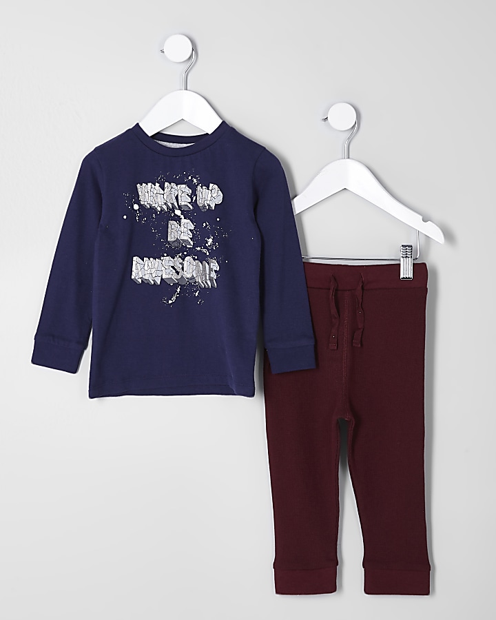 Mini boys navy ‘be awesome’ print pyjama set