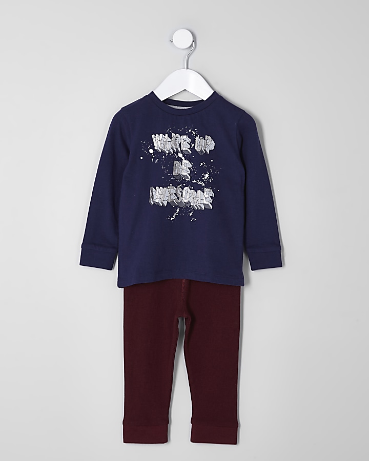 Mini boys navy ‘be awesome’ print pyjama set