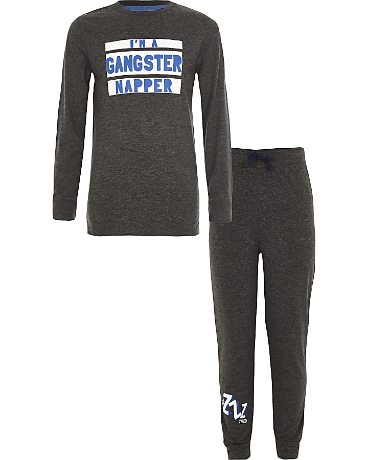 Boys grey 'gangster napper' print pyjama set