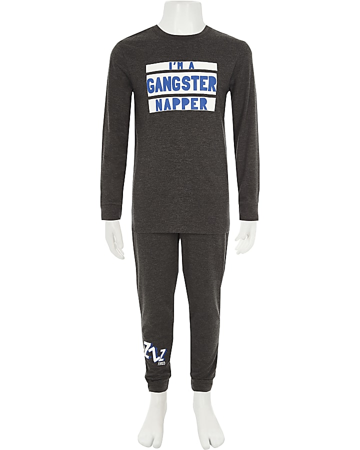 Boys grey 'gangster napper' print pyjama set