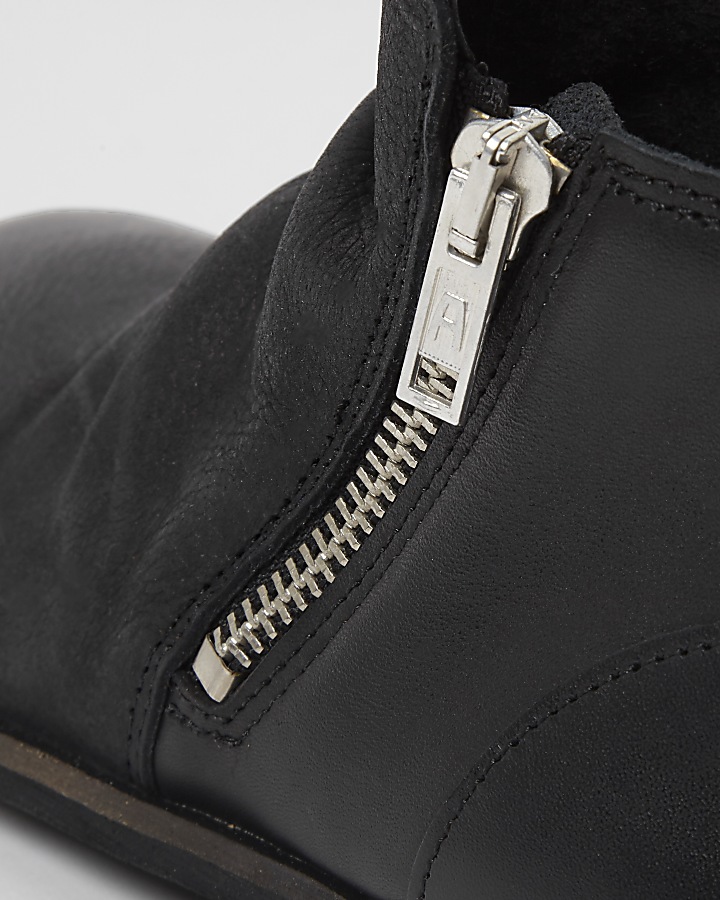 Boys black leather zip side chelsea boots