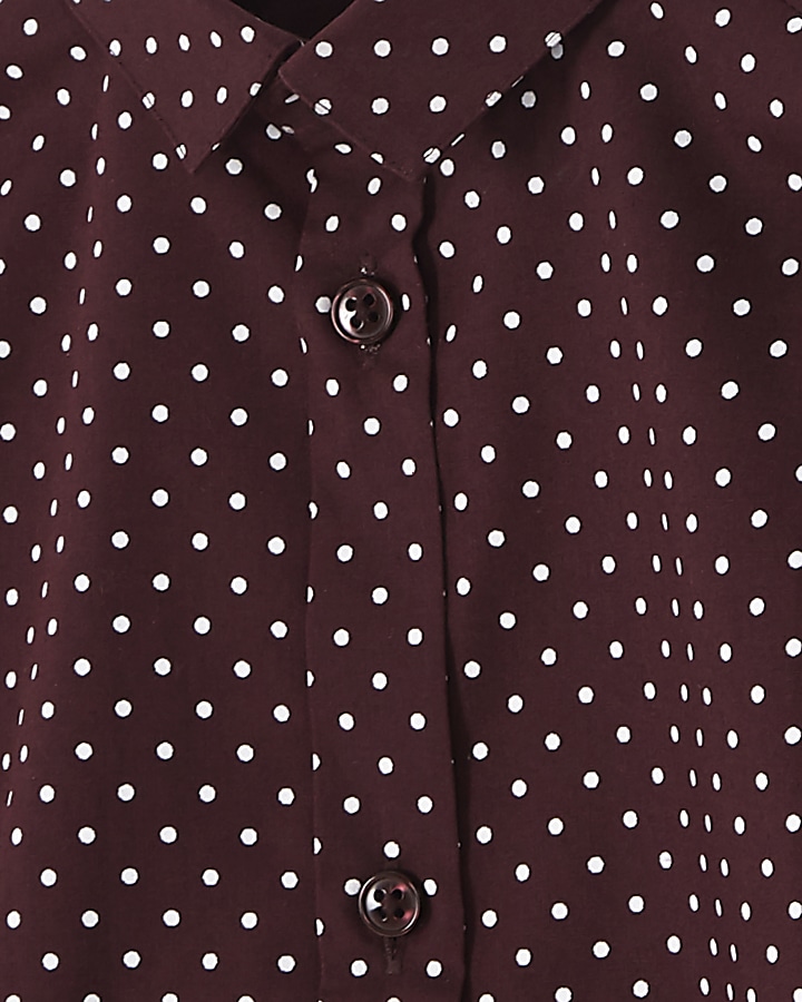 Mini boys burgundy polka dot shirt