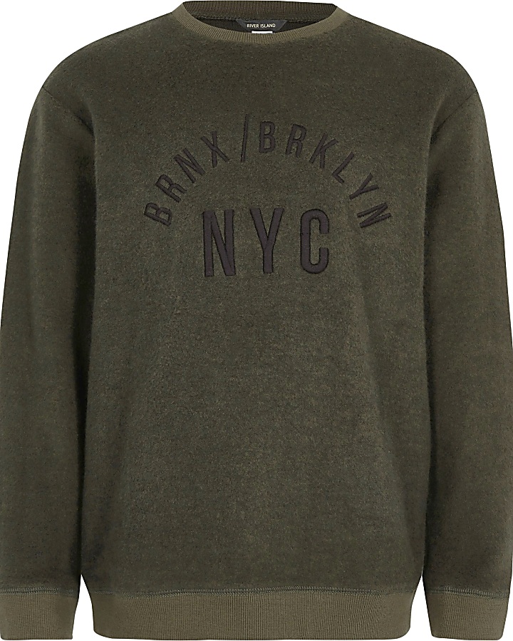 Boys khaki 'NYC' embroidered sweatshirt