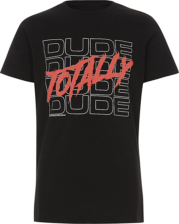 Boys black 'totally dude' print T-shirt