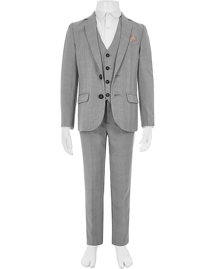 Boys grey check suit trousers