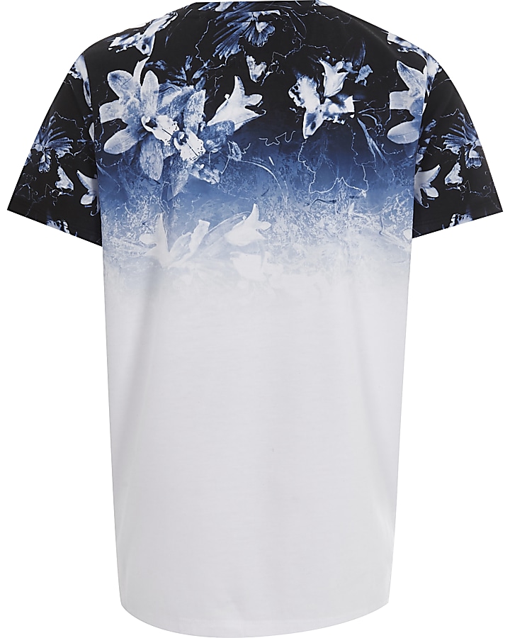 Boys blue floral fade print T-shirt