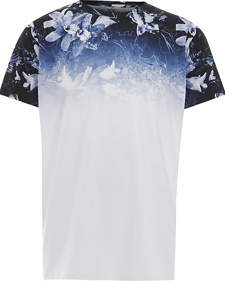 Boys blue floral fade print T-shirt
