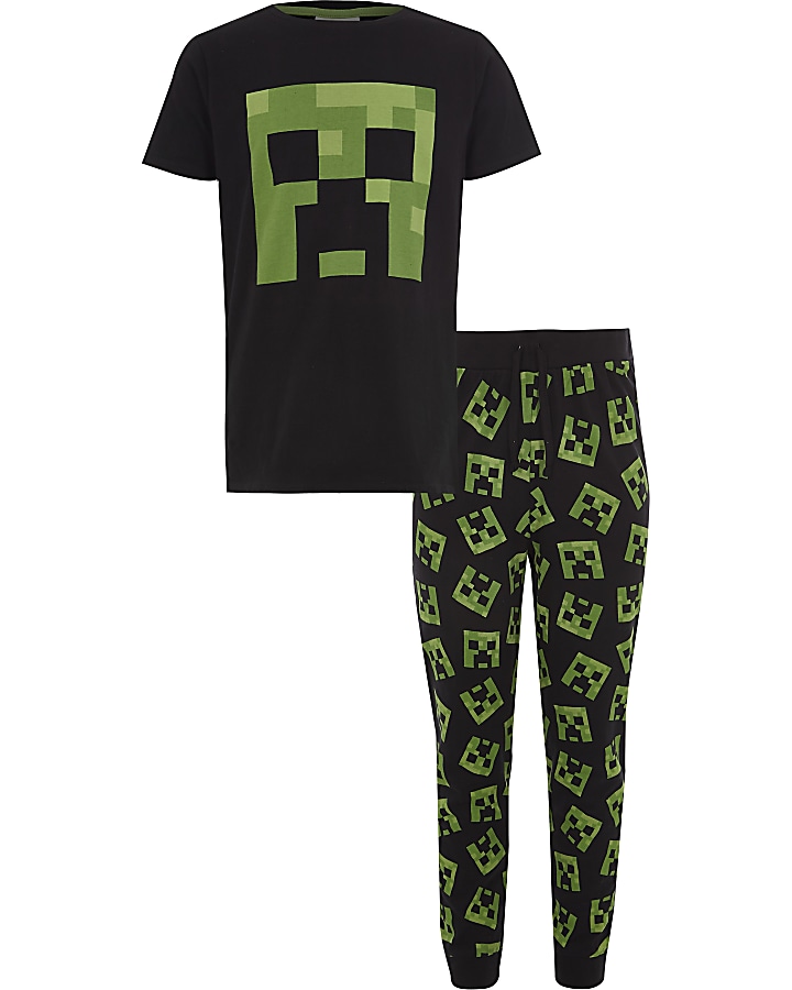 Boys black Minecraft print pyjama set