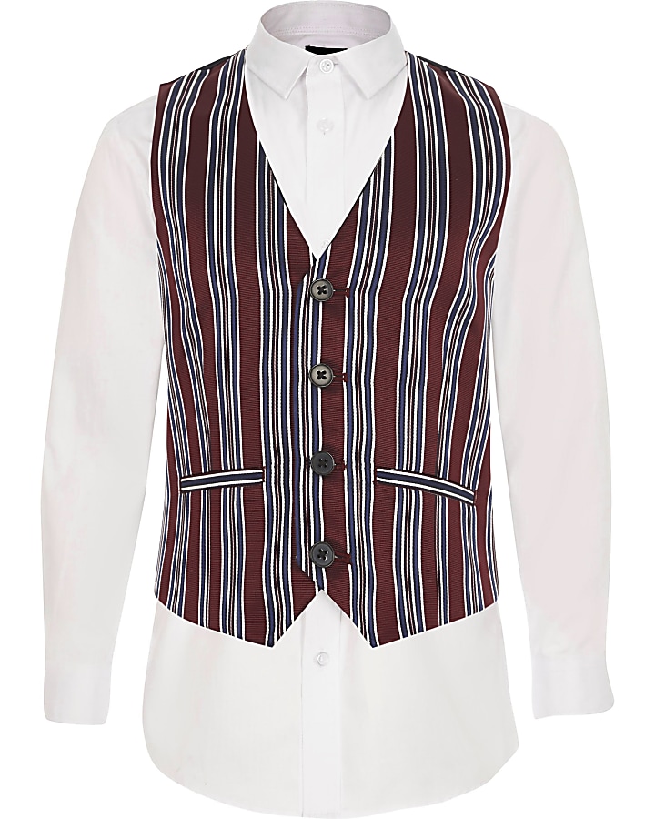 Boys white shirt and stripe waistcoat set