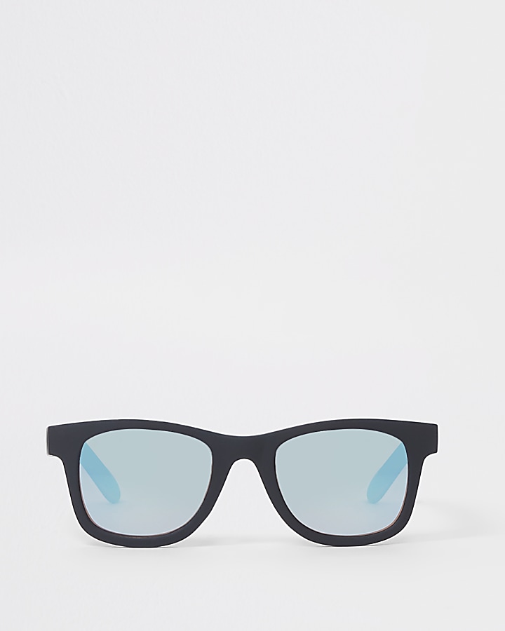 Mini boys black retro blue lens sunglasses