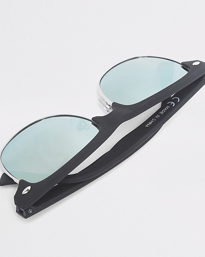 Boys black retro half frame mirror sunglasses