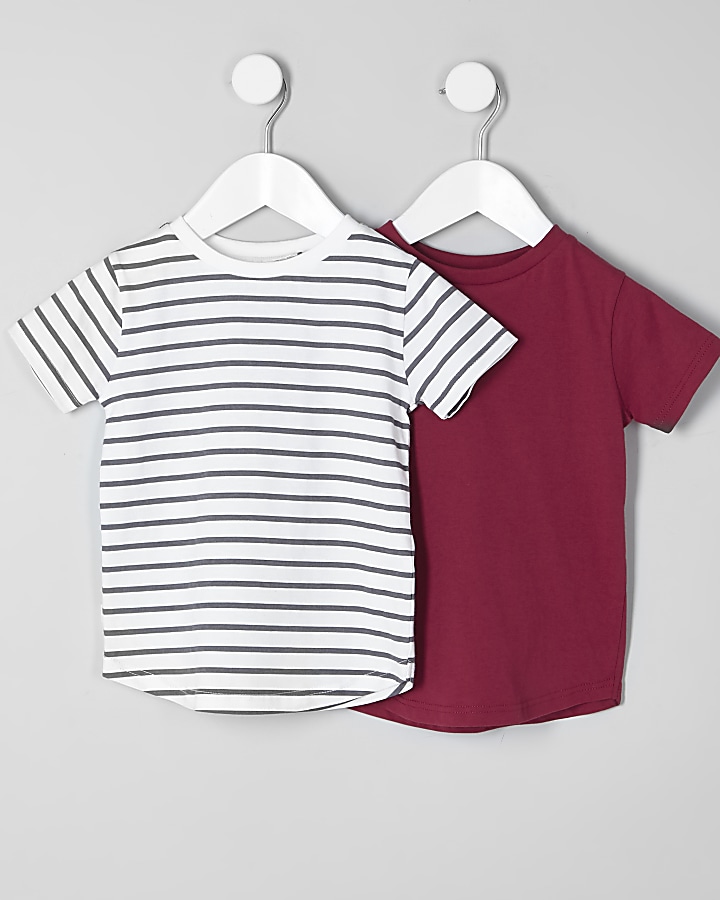 Mini boys red and white stripe T-shirt pack
