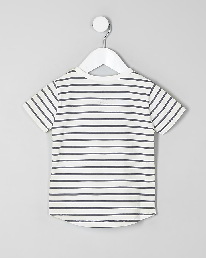 Mini boys white stripe crew neck T-shirt