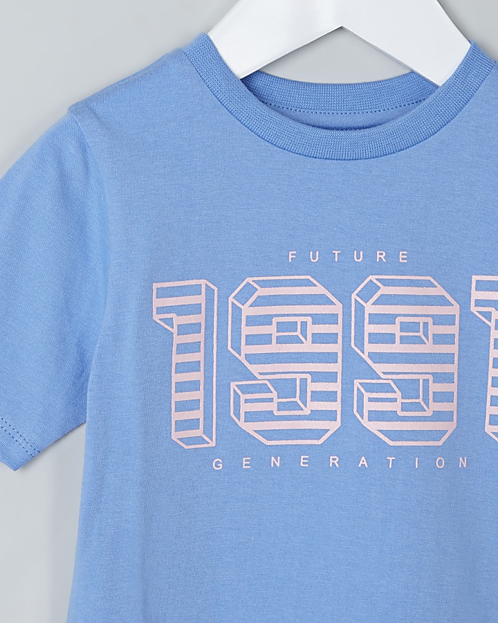 Mini boys blue ‘1991’ print T-shirt