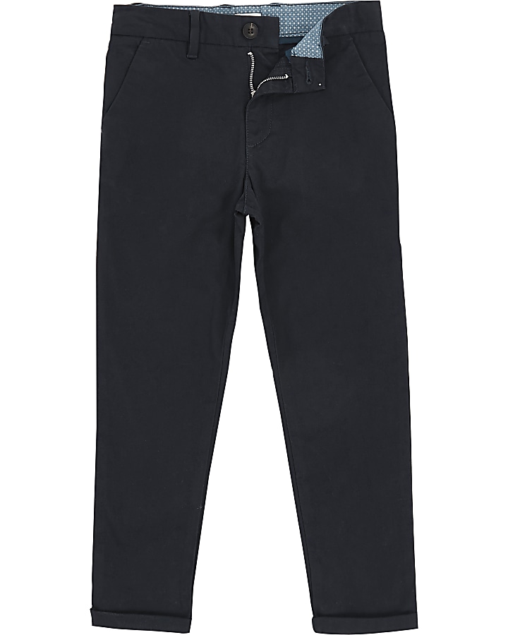 Boys navy Dylan slim fit chino trousers