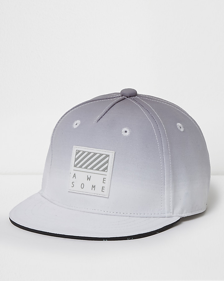 Mini boys grey ombre ‘awesome’ flat peak cap