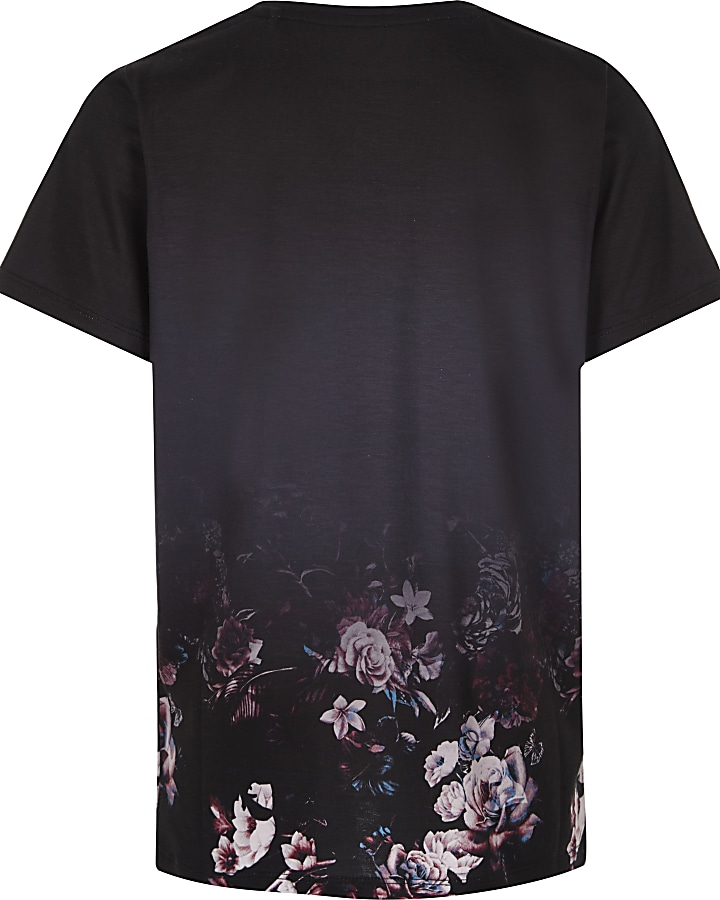 Boys black floral fade 'NYC' print T-shirt