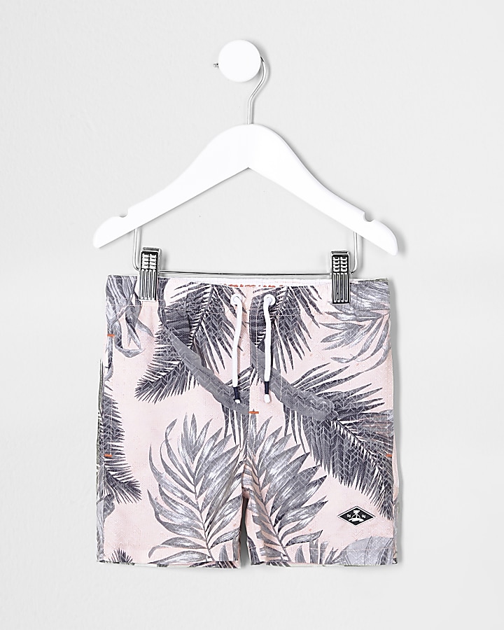 Mini boys pink floral print swim shorts