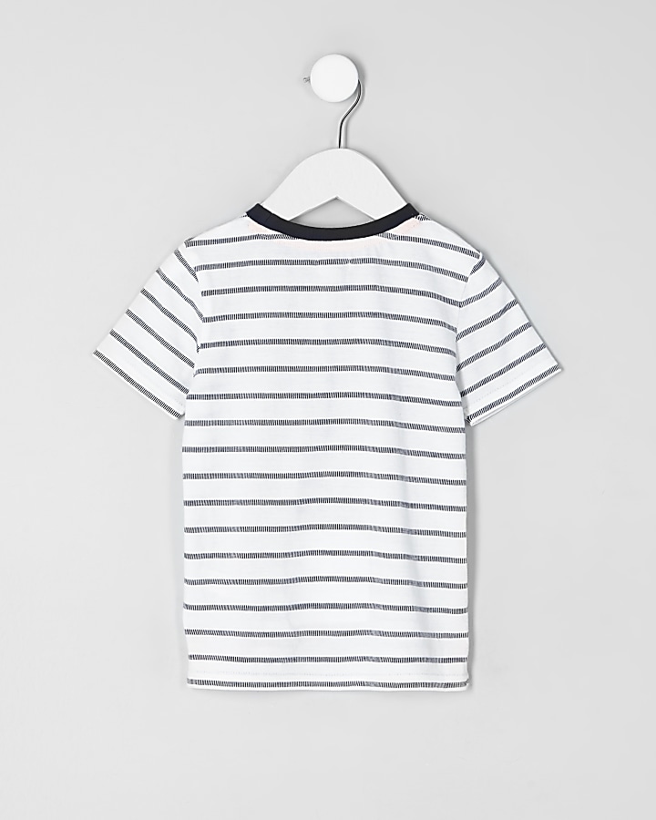 Mini boys cream jacquard stripe T-shirt