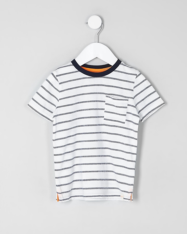 Mini boys cream jacquard stripe T-shirt