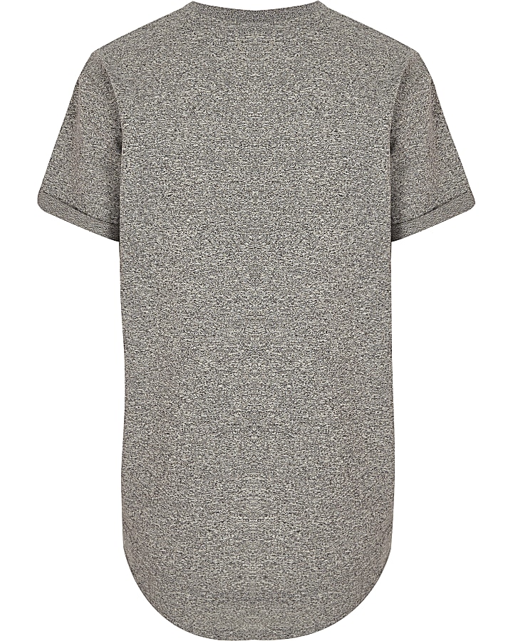 Boys grey layered hem embroidered T-shirt