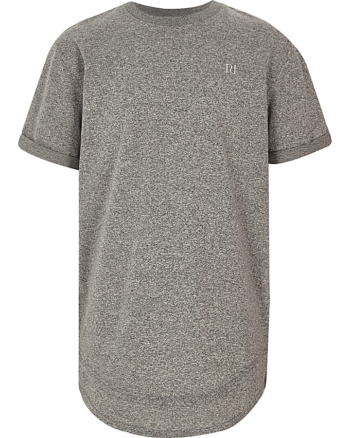 Boys grey layered hem embroidered T-shirt