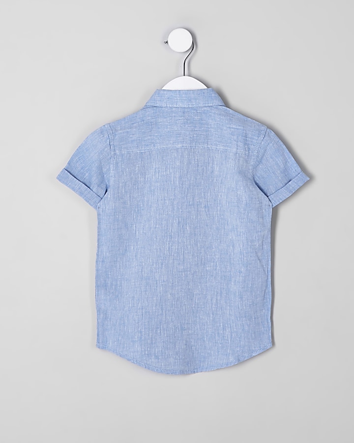 Mini boys blue linen blend shirt