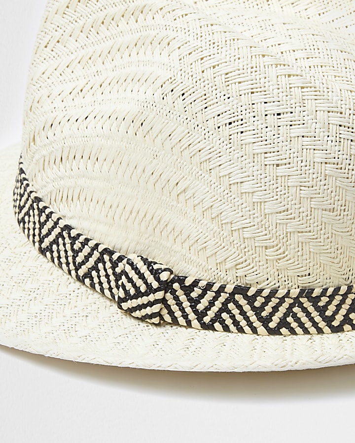 Boys cream straw trilby hat