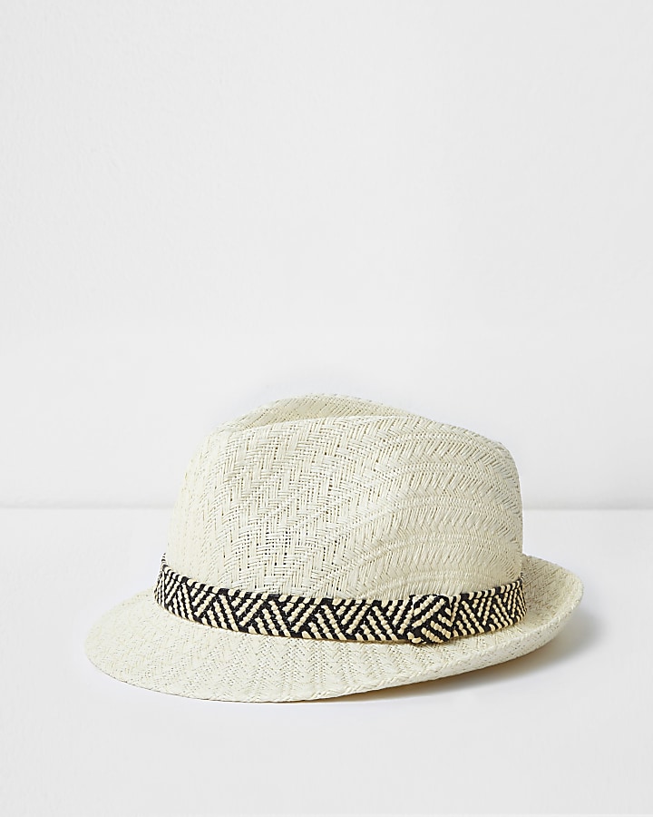 Mini boys cream straw trilby hat