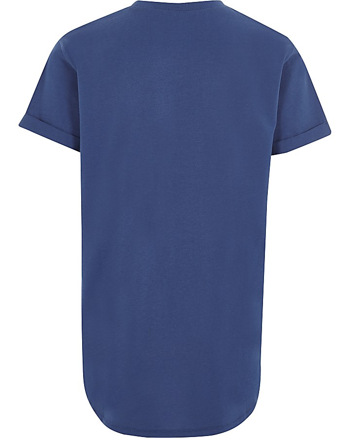 Boys blue curved hem longline T-shirt
